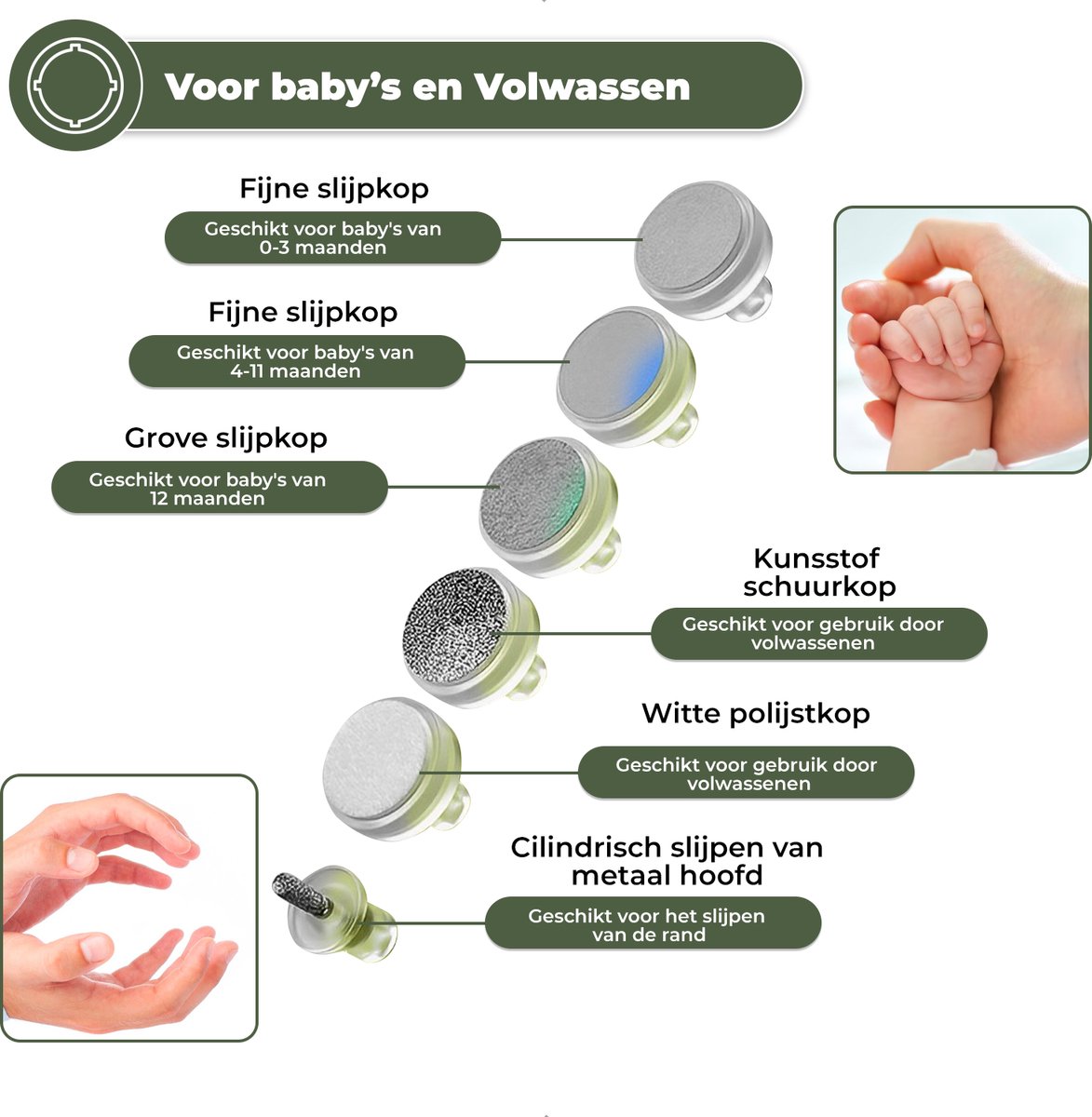 Luxegoed - Nagelvijl set - Nagel vijl set - Electrische Baby Nagel Vijl - Veilig nagels verzorgen met LED licht voor baby, peuter, kinderen en volwassenen - met 6 verschillende vijlen en verstelbare snelheden — cadeau in Verzorging - foto 3
