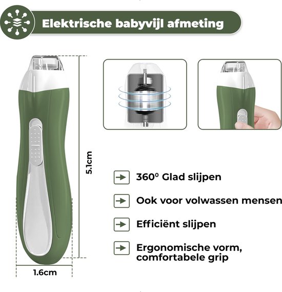 Luxegoed - Nagelvijl set - Nagel vijl set - Electrische Baby Nagel Vijl - Veilig nagels verzorgen met LED licht voor baby, peuter, kinderen en volwassenen - met 6 verschillende vijlen en verstelbare snelheden — afbeelding 4