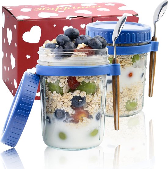 16oz Overnight Oats Containers met Deksels, Glazen Potten met Bamboe Deksels, Glazen Maaltijdbereidingspotten met luchtdichte Deksels voor Yoghurt, Salade, Chia, Brede Mond Mason Jar met Deksel voor 16oz Overnight Oats Containers met Deksels, Glazen Potten met Bamboe Deksels, Glazen Maaltijdbereidingspotten met luchtdichte Deksels voor Yoghurt, Salade, Chia, Brede Mond Mason Jar met Deksel voor
