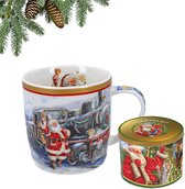 Kerstcollectie - Feestelijke Porseleinen Mok in Blik - Kerstman Kerstboom - 400ml