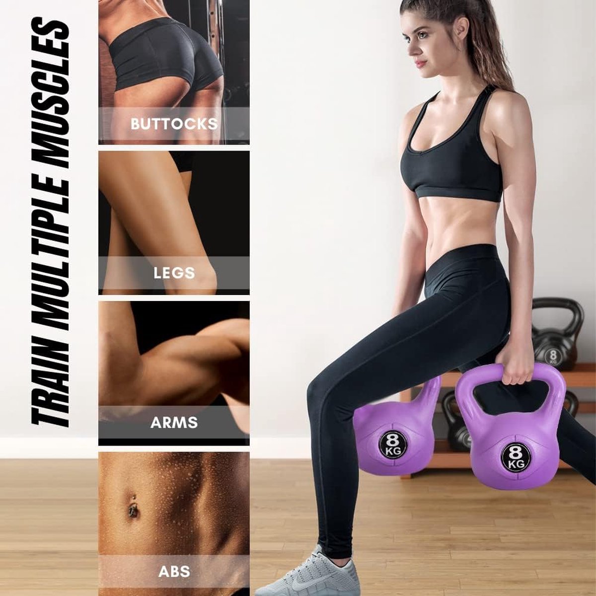 Kettlebell-gewicht van 8 kg met ergonomisch handvat, Kettlebell-halter voor spiertraining thuis en in de sportschool. – foto 4