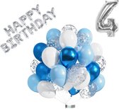 Luna Balunas 4 Jaar Ballonnen Set Zilver Blauw Helium - Verjaardag
