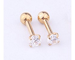 Plux Fashion Staaf Piercing - Goud - 3mm - Sieraden - Gouden piercings - Transparante Zirkoon Steen - Stainless Steel - Oor Piercings - HipHop piercings - Sieraden Cadeau - Fancy Piercings - Luxe Style - Duurzame Kwaliteit - Halloween - Oktoberfeest