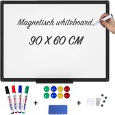 Lenx whiteboard met Zwart Gecoate Rand- 10 in 1 Set - Magnetisch bord - 60 x 90 cm - Inclusief Stiften, Marker en Magneten - Krasvast memobord - Schoolbord - Emaille magneetbord