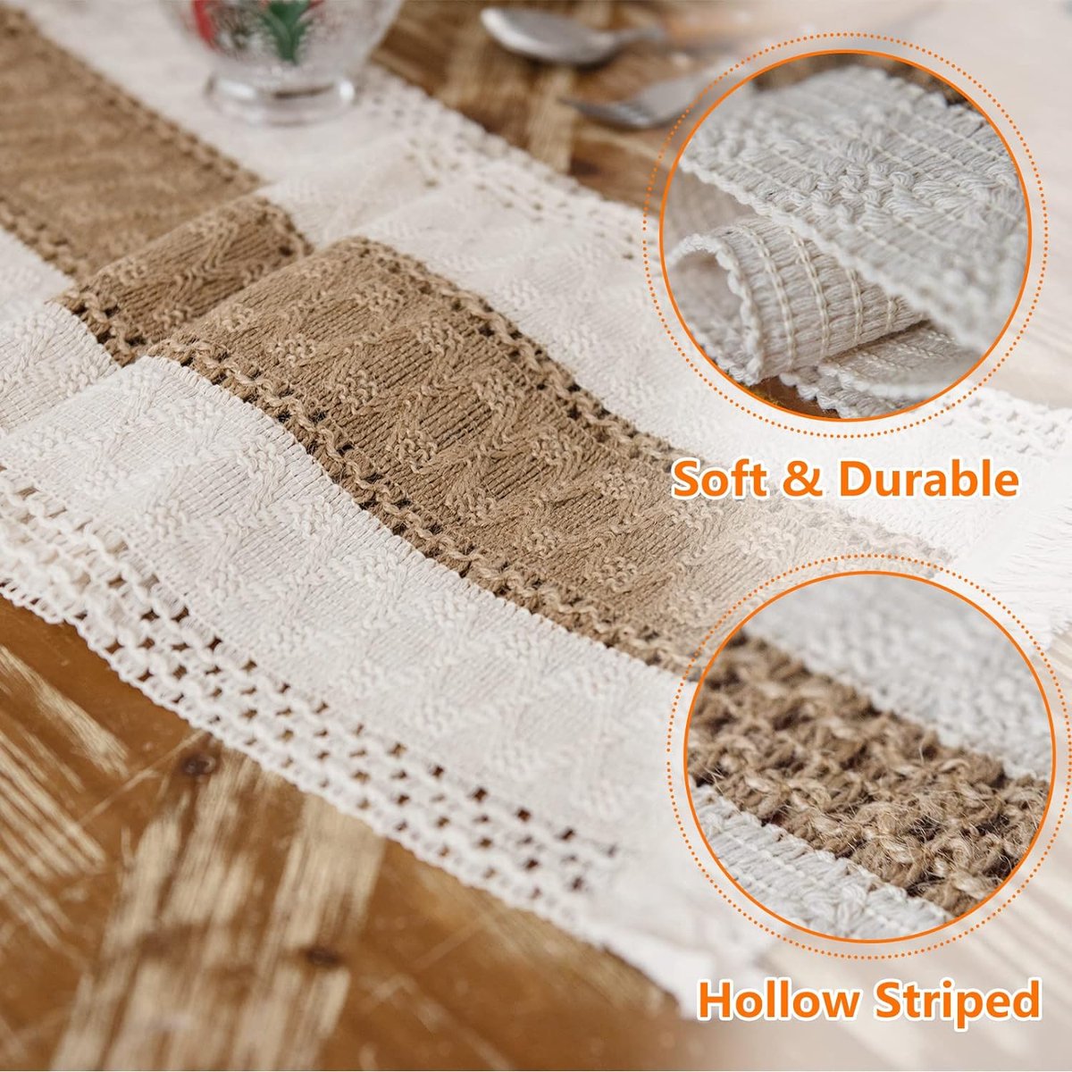 Chemin de table en macramé - Rectangulaire - Dentelle crochetée - Avec  pompons - Pour les fêtes de campagne, les cuisines, les restaurants, les