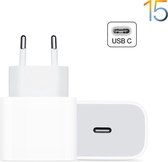 USB-C Lader - Geschikt voor Apple iPhone 15/14/13/12/11 - 20W Snellader - Lader - Oplader - USB-C Adapter - Quick Charge - Cadeau