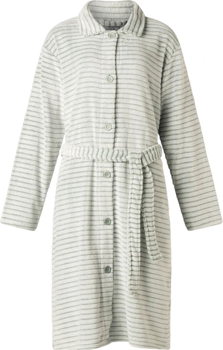 Cocodream dames badjas fleece - met knopen - maat S - Schaduwstreep - mint