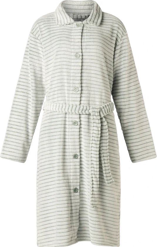 Cocodream dames badjas fleece | met knopen | MAAT XL | Schaduwstreep | mint