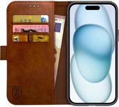 Rosso Element Book Case Wallet Hoesje Geschikt voor Apple iPhone 15 | Portemonnee | 3 Pasjes | Magneetsluiting | Stand Functie | Bruin
