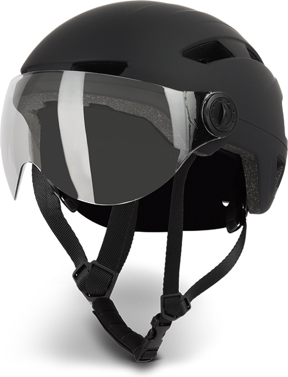 Lightyourbike ® ROADSTER - Speed Pedelec Helm met vizier & verlichting - NTA 8776 - Helm Snorscooter - Helm Speed Pedelec - Zwart - Maat M
