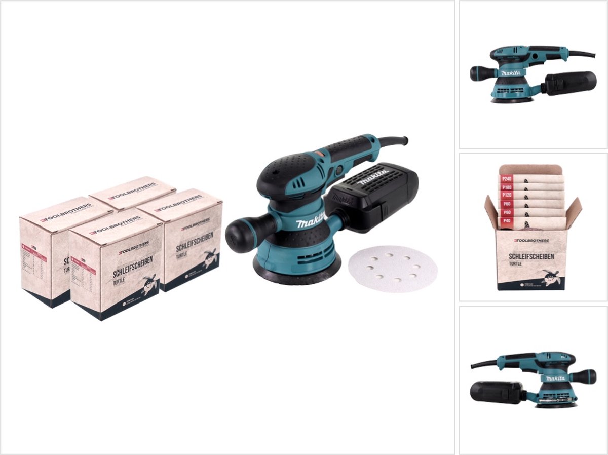 Makita BO 5041 excentrische schuurmachine / slijpmachine 300 W 125 mm + 4x Toolbrothers TURTLE schuurset