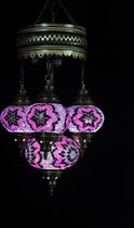 Oosterse Turkse lamp 4 bollen multicolour paars mozaiek kroonluchter