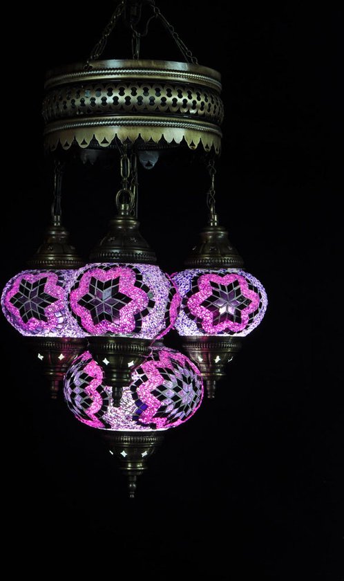 Lampe turque orientale 4 ampoules lustre mosaïque violet multicolore