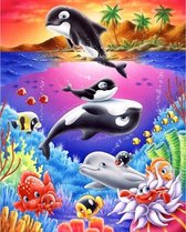 Denza - Diamond painting oceaan met dolfijn orka en mooie vissen 40 x 50 cm volledige bedrukking ronde steentjes direct leverbaar
