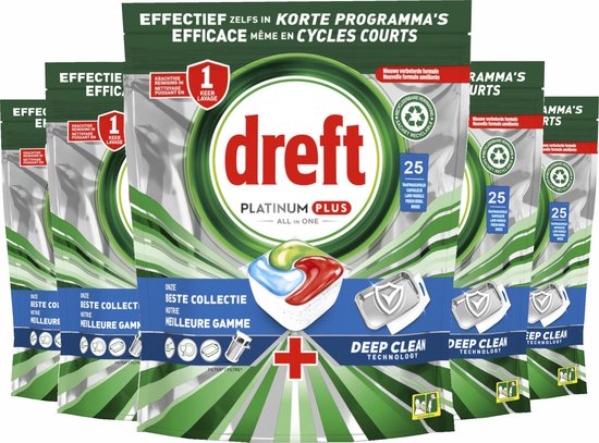 Dreft Platinum Plus All In One Deep Clean – Vaatwastabletten - Voordeelverpakking 5 x 25 Tabletten