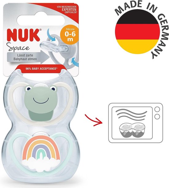 NUK, Sucette MommyFeel, silicone, 0-9 mois, 2 pièces, gris-beige Beige