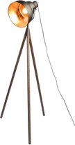 Dekoratief | Staande lamp metaal/koper op 3-voet hout, 186cm | A175477
