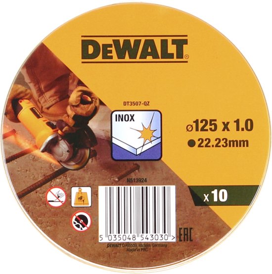 DeWalt DT3507 Doorslijpschijf - 125 x 22,23 x 1,0mm - RVS - inox (10st) - DeWalt