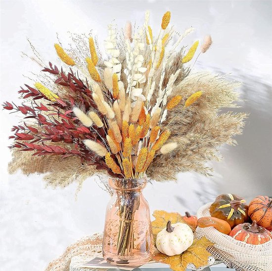 101 Fleurs Séchées Mélangées (rose, Herbe De La Pampa) - DIY Décoration Boho, 33-43 Cm, Pour Salon, Table