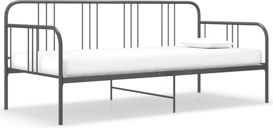 The Living Store Bedbank - grijs - gepoedercoat metaal - 206 x 95 x 88 cm - geschikt voor matras van 200 x 90 cm - inclusief zijplank - montage vereist
