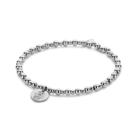 CO88 Collection 8CB-91260 Bracelet en Perles d'acier avec main de Fatima - Boules de 3,9 mm et 2,8 mm - Pendentif 10 mm - Zircone - Extensible - 17,8 cm - Couleur argent