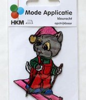 HKM applicatie poesje op ski’s, OPSTRIJKBAAR - 5 STUKS. 4.5 X 7.5 CM.