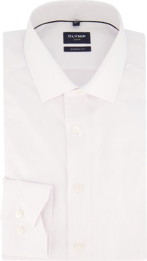 OLYMP Luxor modern fit overhemd - popeline - wit gestreept - Strijkvriendelijk - Boordmaat: 48