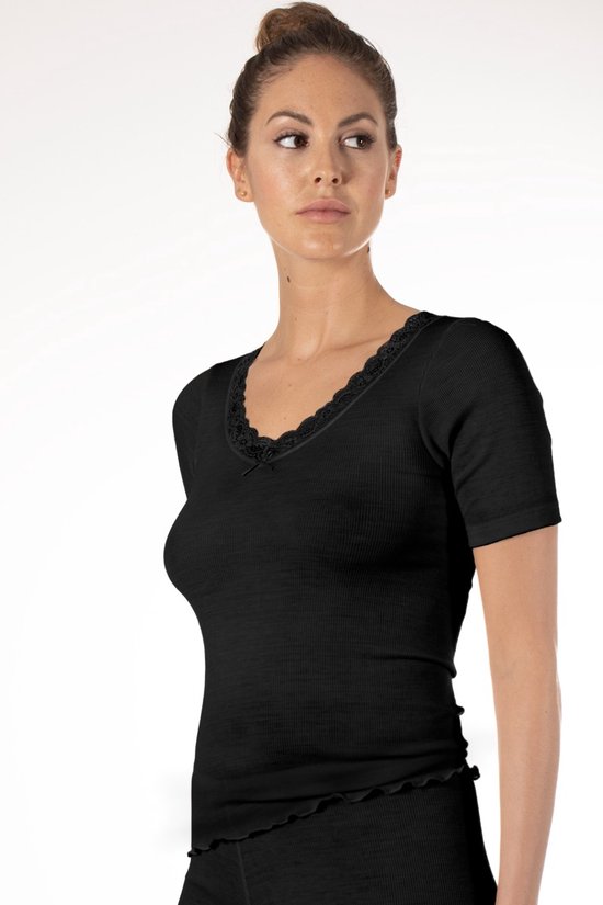 Nina von C dames wollen T-shirt met kant - 38 - Zwart