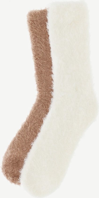 Basset - 2 Pack - Fluffy Homesocks - Kleur: Offwhite/Sand - One Size