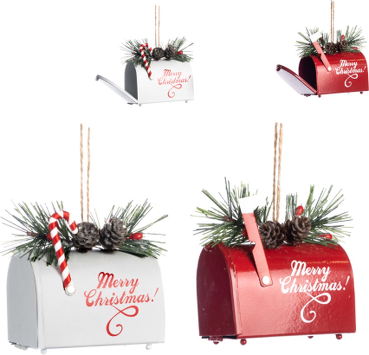 KERSTMIS-MAILBOX-AMERIKAANS-METAAL-ORNAMENT-ASS/2- ROOD-WIT-10CM-GOODWILL-PRIJS IS PER STUK!-HANGER-KERSTBOOM