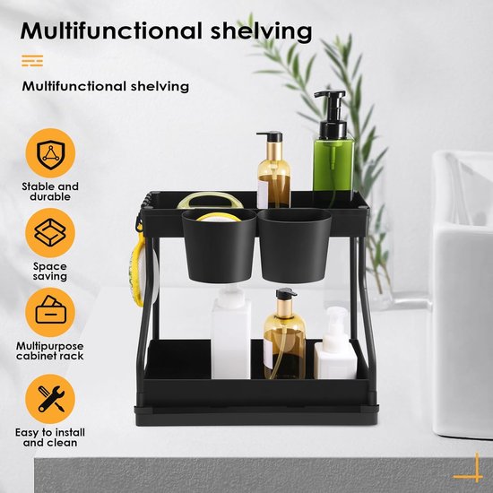 KMQRDZi Multifunctionele Gootsteenorganizer, Keuken- en Badkamerwastafel, Organizer, Pull-Out Rek Met Laden, In-Kast-Organizer, Multifunctionele Stapelbare Kastorganizer En Opslag, (Drielaags