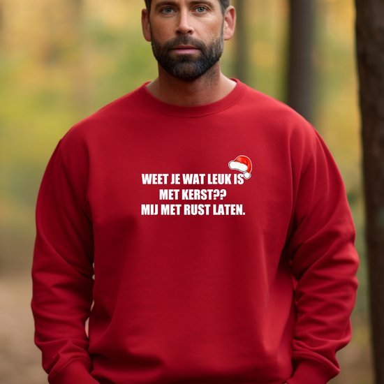 Foute kersttrui heren- Weet je wat leuk is met kerst? mij met rust laten. Sweater rood maat XXL