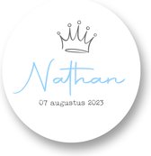 Sluitsticker Naam en datum - Sticker met naam - 40 mm - Geboorte Sticker - Sluitzegel - Baby nieuws - Trakteren Broer Basisschool Kinderdagverblijf - Glossy Sticker - Sluitzegel