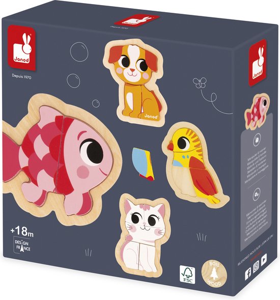 Janod - Puzzel Huisdieren - Houten Puzzelset Met 4 Puzzels, Variërend Van 2 Tot 5 Stukjes - Perfect Voor Het Ontwikkelen Van De Fijne Motoriek En Coördinatie! - Geschikt Vanaf 18 Maanden van Janod — afbeelding 5