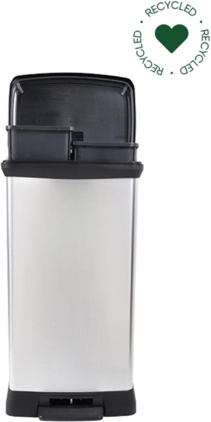 Curver Deco Bin Duo Prullenbak - Rechthoekig - 23L + 23L - Zilver Metallic