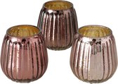 Boltze Home Theelichthouder glas met ribbel Alisa roze metallic Dia7cm H9cm