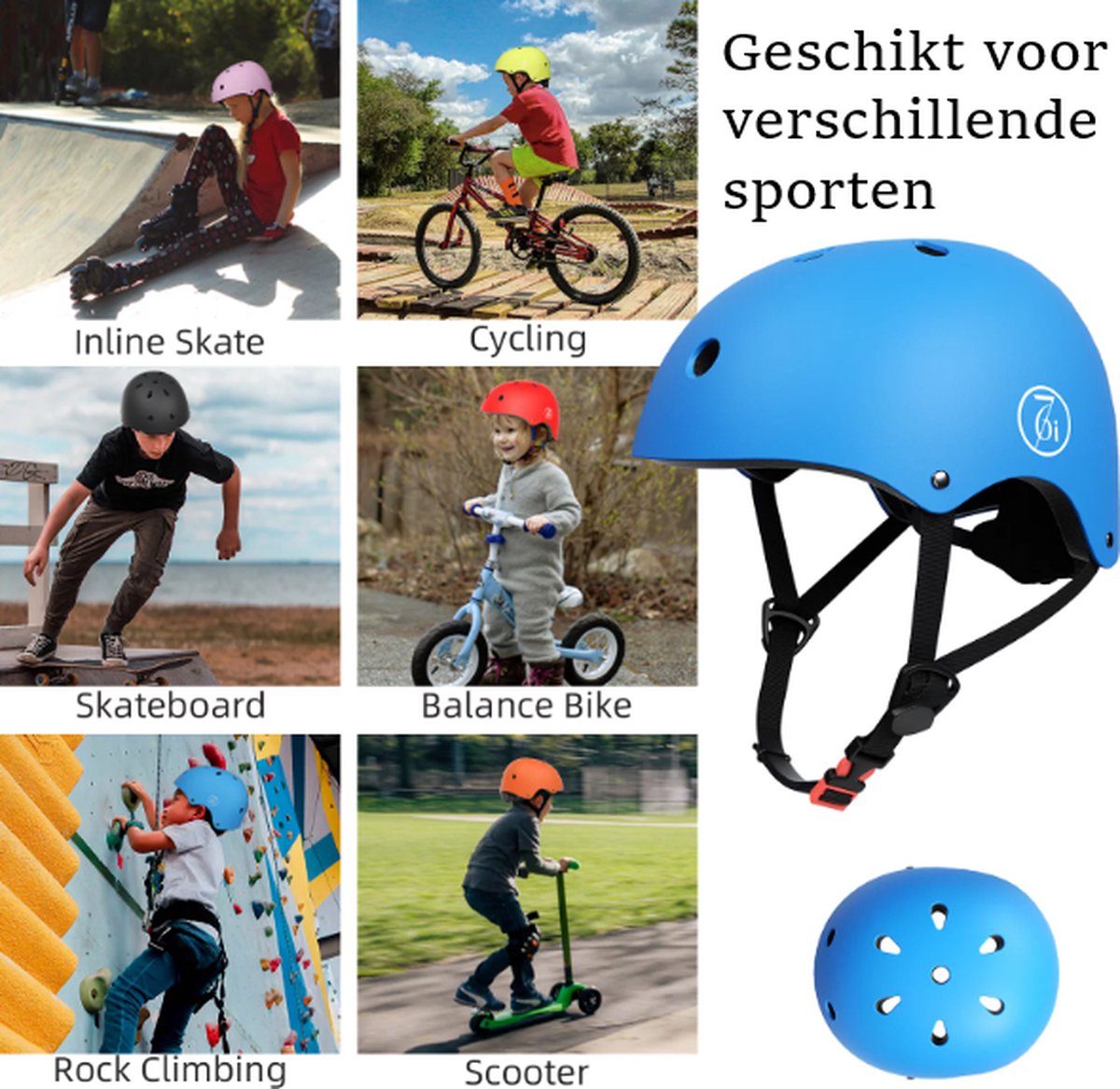 Hunta® Kinderhelm Maat S – Blauwe Verstelbare Fiets- en Skatehelm – 48-54 cm – Voor Fietsen, Skaten, Skateboarden en Steppen — afbeelding 9