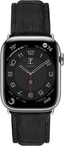 Elysian horlogebandje geschikt voor Apple Watch - Echt Leer - Zwart - 22mm - Quick Release - Verstelbaar - Series 1/2/3/4/5/6/7/8/9/SE/Ultra(2) - Apple Watch Bandje 42/44/45/49mm
