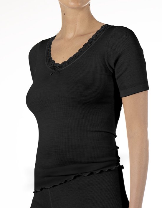 Nina von C dames wollen T-shirt met kant - 44 - Zwart