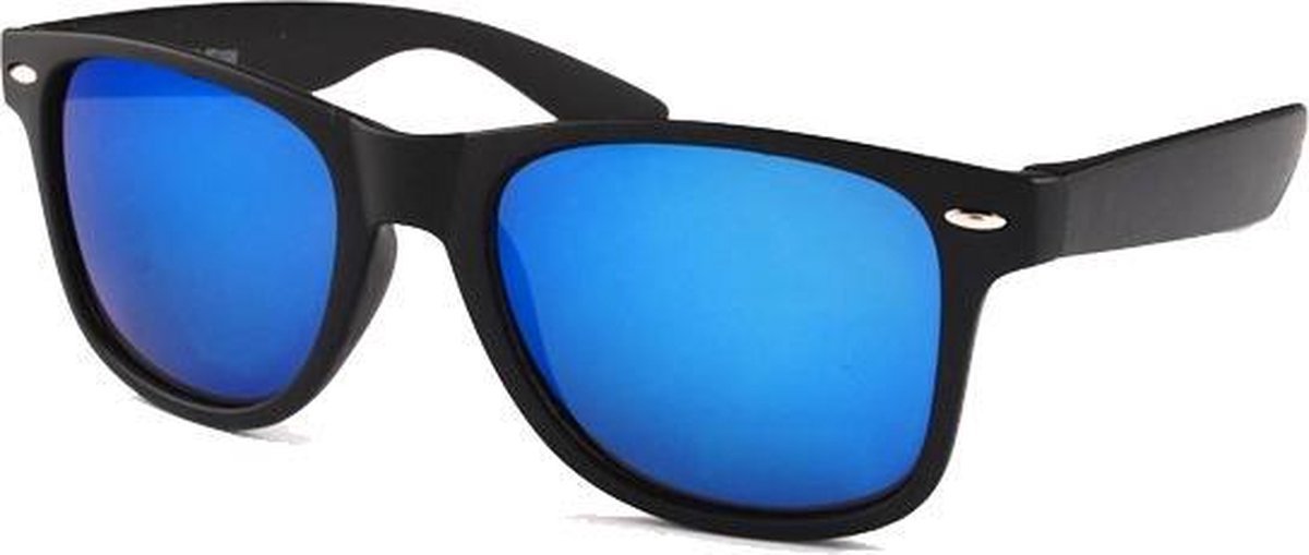 CHPN - Zonnebril - Spiegelglazen - Mat Zwart - Blauwe glazen - Spiegel - Hippe zonnebril - Festivalbril - Bril - Mirror sunglasses