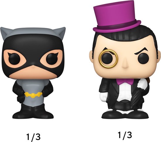 Een Catwoman en een Pinguïn Bitty Pop! figuur.