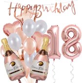 18 Jaar Verjaardag Cijferballon 18 - Feestpakket Snoes Ballonnen Pop The Bottles - Rose White Versiering