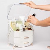 Draagbare make-up-organizer -Cosmeticabox - Beautycase - stofdicht deksel, beauty-organizer met 2 laden voor de kaptafel, slaapkamer, badkamer, Wit