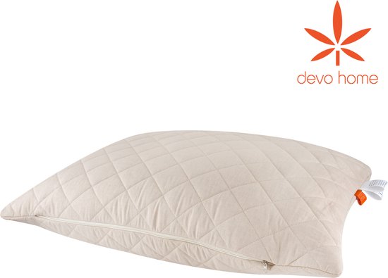 DevoHome Hennep Kussen - Hemp Pillow - 50x70 cm - Met vulling kussen en kussensloop- Anti allergeen - Huidverzorging - Katoen en Hennep -Biologisch & ecologisch