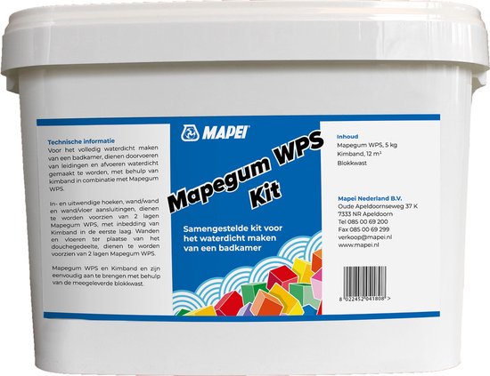 Mapei Mapegum WPS Waterdichtingsmembraan - Waterdichte Coating Voor Vochtige Ruimtes - Met Kwast & Kimband - 5 kg - Mapei