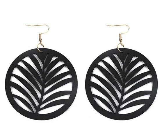 Zilveren oorbellen Hout Zwart Palmblad