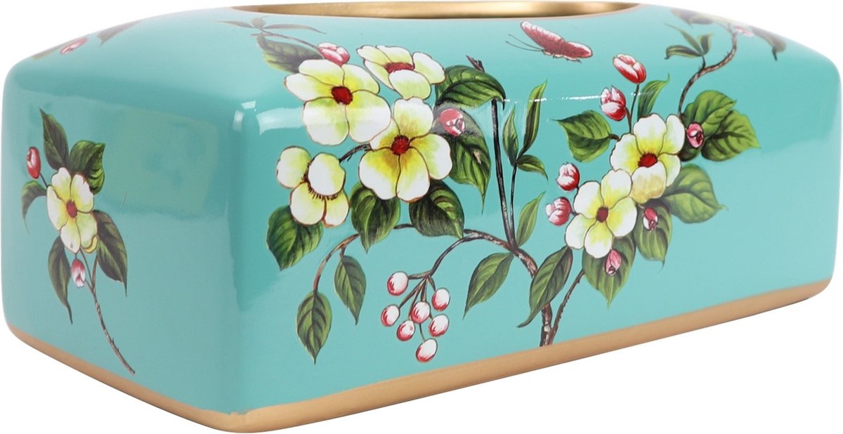 Fine Asianliving Chinese Tissuebox Porselein Blauw Bloemen B23xD9xH14cm