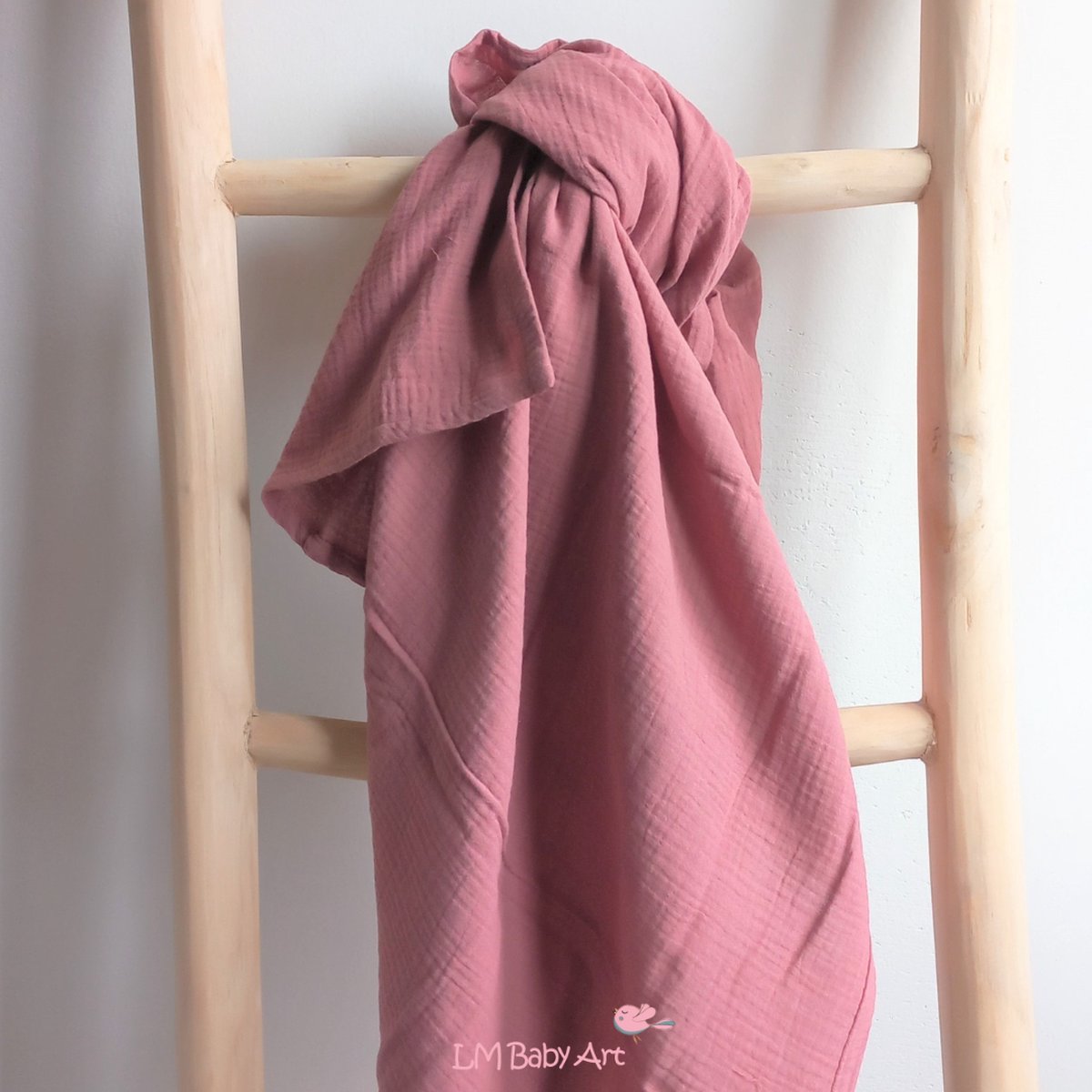 Hydrofiele swaddledoek XL - Oud roze - 120x120xm - LM Baby Art | Grote hydrofiele doek | Extra zacht