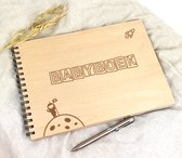 Kraambezoekboek - Baby - Gastenboek - Babyborrel - Baby invulboek - baby cadeau - Kraamboek hout A4 blanco pagina's liggend - Ruimte - Kado baby