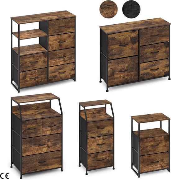 Vintage Hoekkast - Opbergkast met 3 laden, hoekkast, vintage dressoir, kast, opbergkast, organizer voor woonkamer, slaapkamer, hal, keuken, kantoor, hout, staal, bruin, zwart van Vintage — afbeelding 3